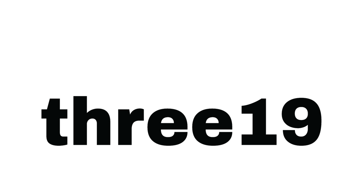 The word 'three19' in black lowercase letters centered on a plain white background.

